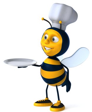 busy bee cartoon dressed as a chef