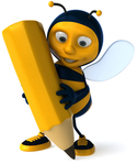Busy bee holding a pencil 